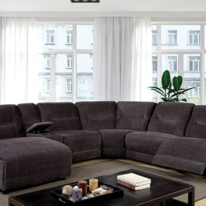 Furniture of America Zuben Transitional Chenille Solid with Wood Dark Gray Sectional Model CM6853-SECTIONAL