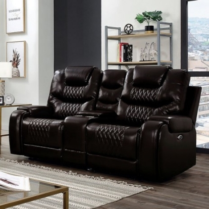 Furniture Of America Marley Transitional Leatherette, Solid Wood, Others Brown Power Love Seat | CM6894BR-LV