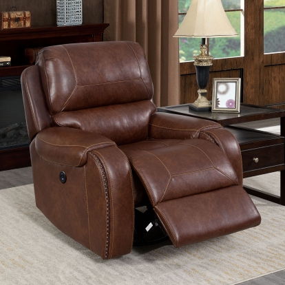 Walter Brown Power Recliner Model CM6950BR-CH-PM by Furniture of America