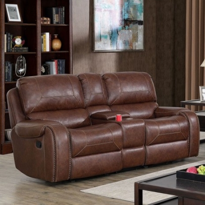 Furniture of America Walter Transitional Leatherette Solid with Wood Brown Love Seat Model CM6950BR-LV