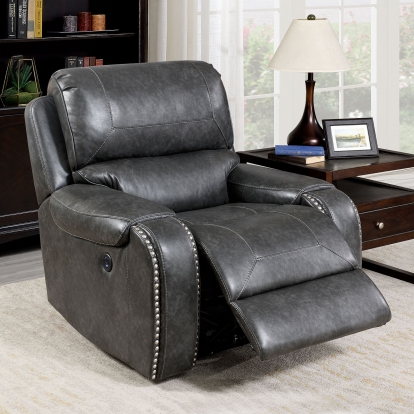 Walter Gray Power Recliner Model CM6950GY-CH-PM by Furniture of America