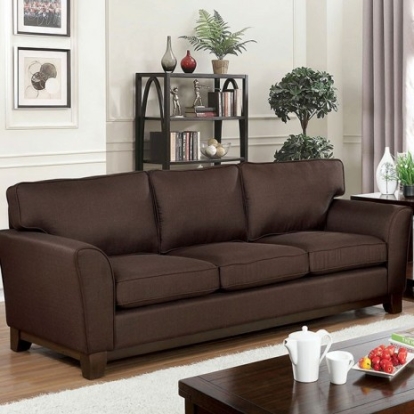 Furniture of America Caldicot Transitional Tight Woven Chenille Solid with Wood Brown Sofa Model CM6954BR-SF