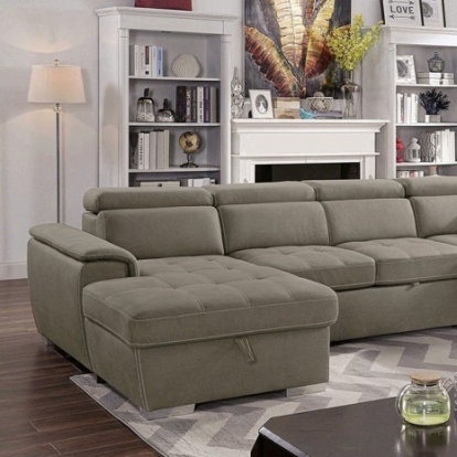 Furniture Of America Hugo Contemporary Nabuck Fabric, Solid Wood, Others Ash Brown Sectional | CM6963-SECT