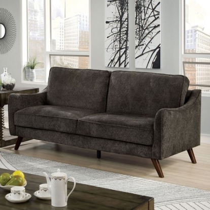 Furniture of America Maxime Mid-Century Modern Chenille Solid with Wood Dark Gray Sofa Model CM6971DG-SF