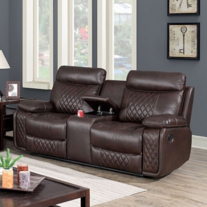 Furniture of America Manda Transitional Breathable Leatherette Solid with Wood Dark Brown Love Seat Model CM6978-LV