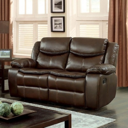 Furniture of America Pollux Transitional Breathable Leatherette with Wood Brown Love Seat Model CM6981BR-LV