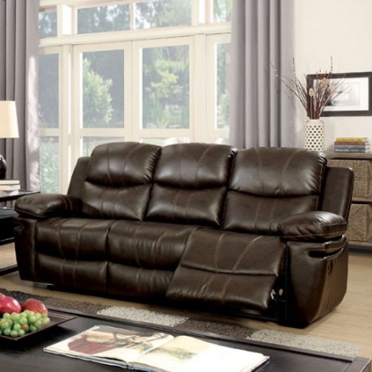 Furniture of America Listowel Transitional Bonded Leather Match Solid with Wood Brown Sofa Model CM6992-SF
