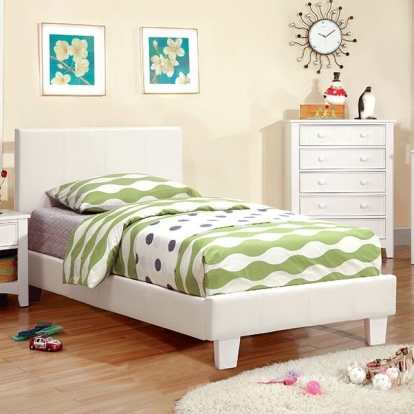 Furniture of America Winn Park Contemporary Leatherette Solid with Wood White Bed Model CM7008WH-Full Bed
