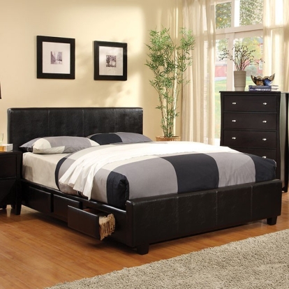 Furniture of America Burlington Contemporary Leatherette Solid with Wood Espresso Bed Model CM7009