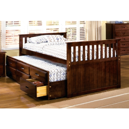 Montana Cherry Captain Twin Bed with Trundle with 3 Drawers Model CM7031-BED by Furniture of America