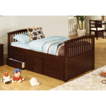 Caballero Dark Walnut Captain Twin Bed with 4 Drawers with Storage Model CM7032-524-BED by Furniture of America
