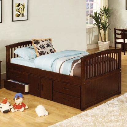 Furniture Of America Caballero Cottage Solid Wood, Wood Veneer, Others Dark Walnut Bed | CM7032-Captain Full Bed