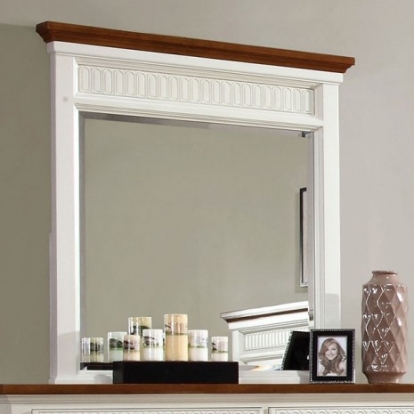 Furniture of America Galesburg Cottage Solid with Wood Veneer White-Oak Mirror Model CM7040M