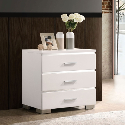 Malte White/Chrome Night Stand with 3 Drawers Model CM7049WH-N3 by Furniture of America