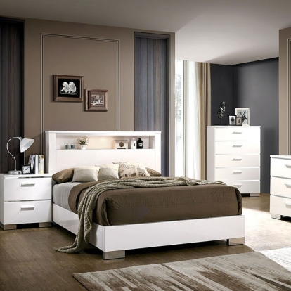Furniture of America Carlie Contemporary Metal Solid with Wood Veneer White Bed Model CM7049WH-Queen Bed