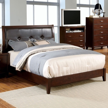 Furniture of America Enrico Contemporary Leatherette Solid with Wood Veneer Brown Cherry Bed Model CM7068