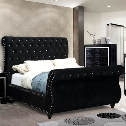 Furniture of America Noella Glam Velvet-Like Solid with Wood Black Bed Model CM7128BK