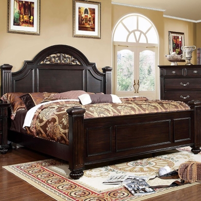 Furniture of America Syracuse Traditional Solid with Wood Veneer Dark Walnut Bed Model CM7129-EK-BED