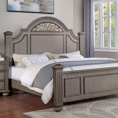 Furniture of America Syracuse Traditional Solid with Wood Veneer Gray Bed Model CM7129GY-Queen Bed