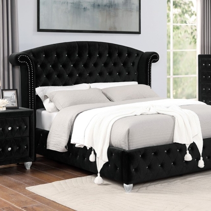 Furniture of America Zohar Glam Velvet-Like Black-Silver Bed Model CM7130BK