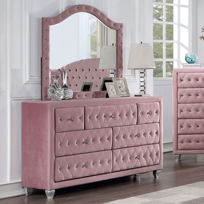 Furniture of America Zohar Glam Velvet-Like Solid with Wood Pink Dresser Model CM7130PK-D