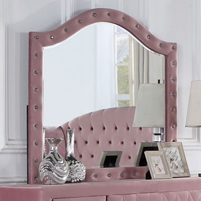 Furniture of America Zohar Glam Velvet-Like Solid with Wood Pink Mirror Model CM7130PK-M