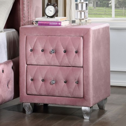 Furniture Of America Zohar Glam Velvet-Like, Solid Wood, Others Pink Night Stand | CM7130PK-N