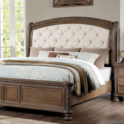 Furniture of America Timandra Transitional Fabric Solid with Wood Veneer Beige-Rustic Natural Tone Bed Model CM7145-Queen Bed