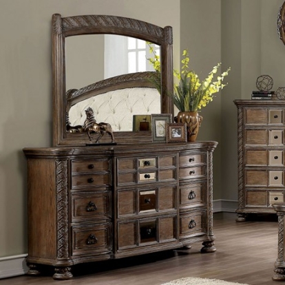Furniture of America Timandra Transitional Mirror Solid with Wood Veneer Rustic Natural Tone Dresser Model CM7145D