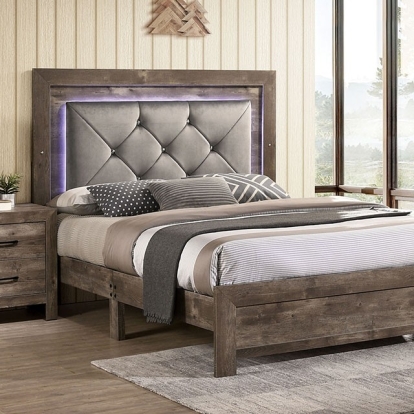 Furniture of America Larissa Rustic Fabric Faux with Wood Veneer Natural Tone Bed Model CM7149
