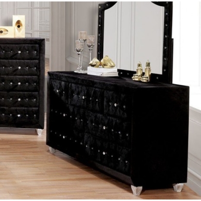 Furniture of America Alzire Glam Engineered with Wood Velvet-Like Solid with Wood Black Dresser Model FM7150BK-D