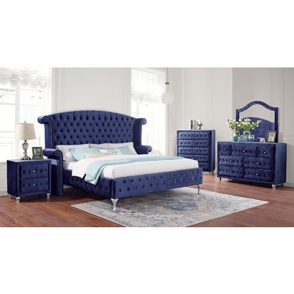 Alzir Blue 5 Piece Queen Bedroom Set with 2 Night Stands Model CM7150BL-Q-5PC-2NS by Furniture of America