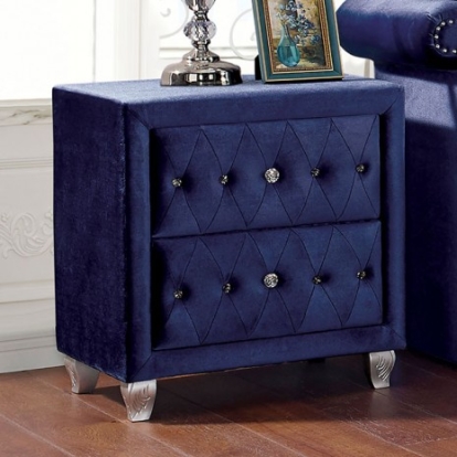 Furniture of America Alzir Glam Velvet-Like Solid with Wood Veneer Blue Night Stand Model CM7150BL-N