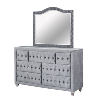 Furniture of America Alzir Glam Velvet-Like Solid with Wood Gray Dresser Model CM7150D
