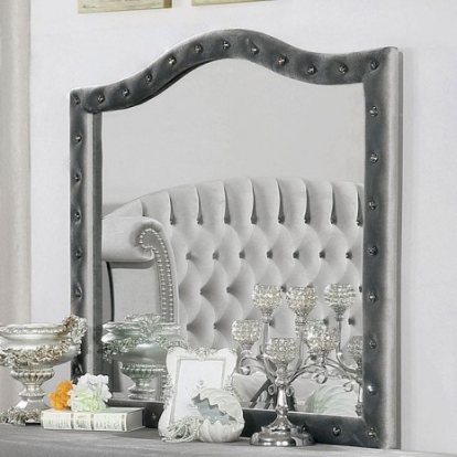 Furniture of America Alzir Glam Velvet-Like Solid with Wood Gray Mirror Model CM7150M