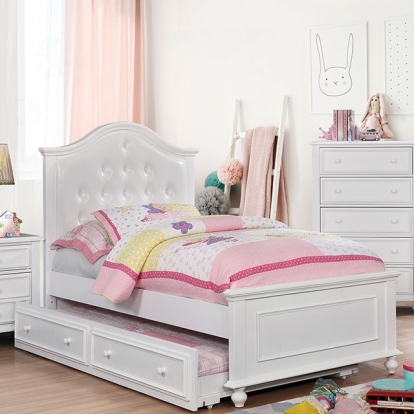 Furniture Of America Olivia Traditional Leatherette, Solid Wood, Wood Veneer, Others White Bed | CM7155WH-Twin Bed