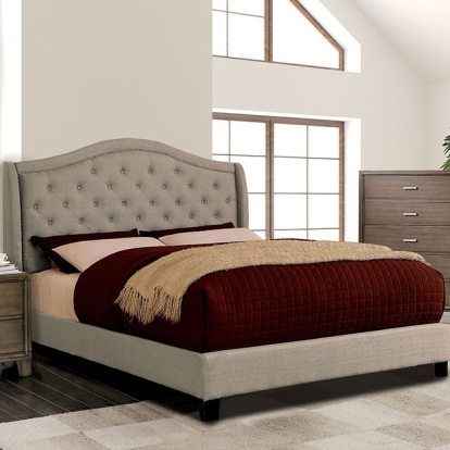 Furniture of America Carly Transitional Linen-Like Solid with Wood Warm Gray Bed Model CM7160
