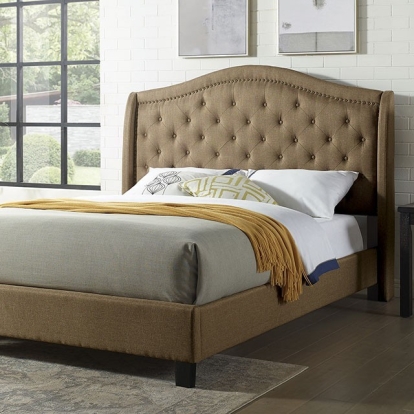 Furniture of America Carly Transitional Linen-Like Solid with Wood Brown Bed Model FM7160BR-Full Bed