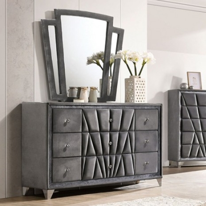Furniture of America Carissa Transitional Fabric Solid with Wood Veneer Gray Dresser Model CM7164D