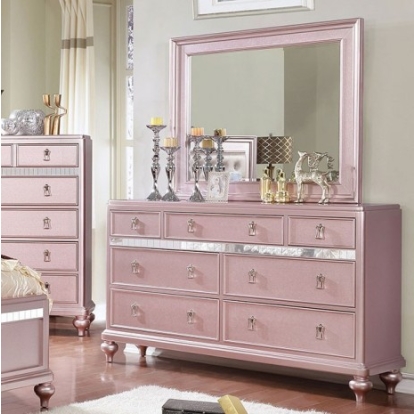 Furniture of America Avior Contemporary Mirror Solid with Wood Veneer Rose Gold Dresser Model CM7170RG-D