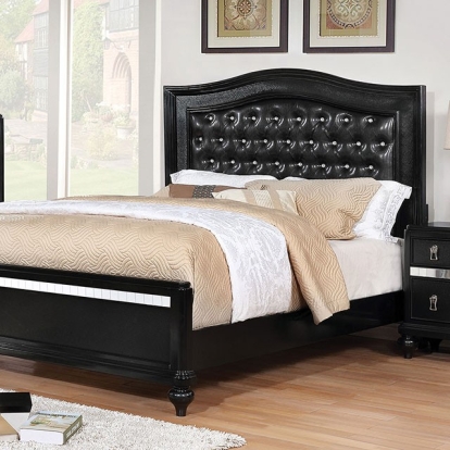Furniture of America Ariston Contemporary Glass Solid with Wood Veneer Black Bed Model CM7171BK-EK-BED
