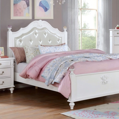 Furniture of America Belva Traditional Leatherette Solid with Wood White Bed Model CM7174-Twin Bed