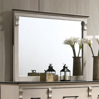 Furniture of America Agathon Transitional Solid with Wood Antique White-Gray Mirror Model CM7182M