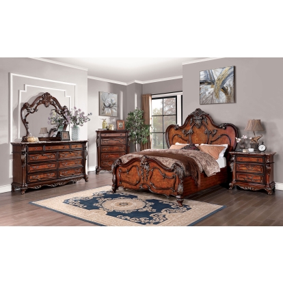 Rosewood Dark Oak Queen Bed with 1NS with Dresser with Mirror Model CM7183Q-4PC by Furniture of America