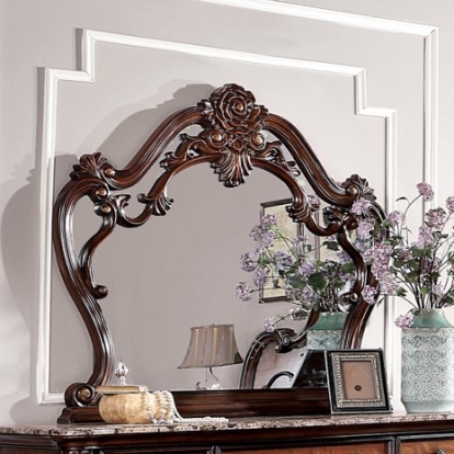 Furniture of America Rosewood Traditional Solid with Wood Veneer Antique Dark Oak Mirror Model CM7183M