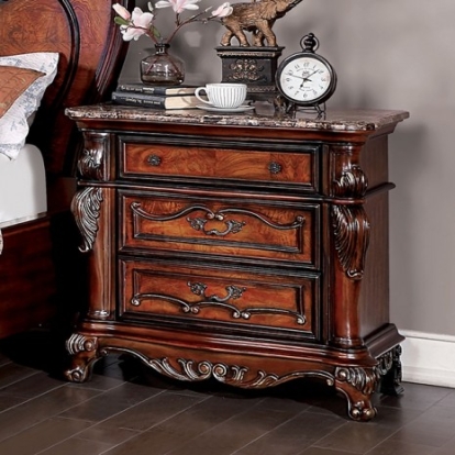 Furniture of America Rosewood Traditional Marble Solid with Wood Veneer Antique Dark Oak Night Stand Model CM7183N