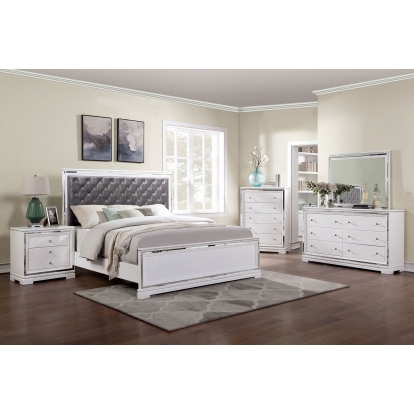 Winterthur White/Dark Gray Queen Bed with 1NS with Dresser with Mirror Model CM7187Q-4PC by Furniture of America