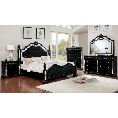 Azha Black 4 Piece Queen Bedroom Set Model CM7194BK-Q-4PC by Furniture of America