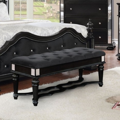 Furniture Of America Azha Glam Fabric, Mirror, Solid Wood, Wood Veneer, Others Black Bench | CM7194BK-BN