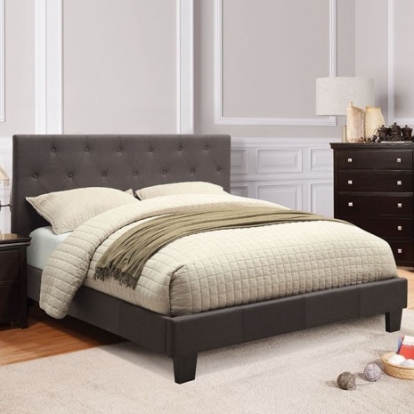 Furniture of America Leeroy Transitional Linen-Like Solid with Wood Gray E.King Bed Model CM7200LB-EK-BED-VN